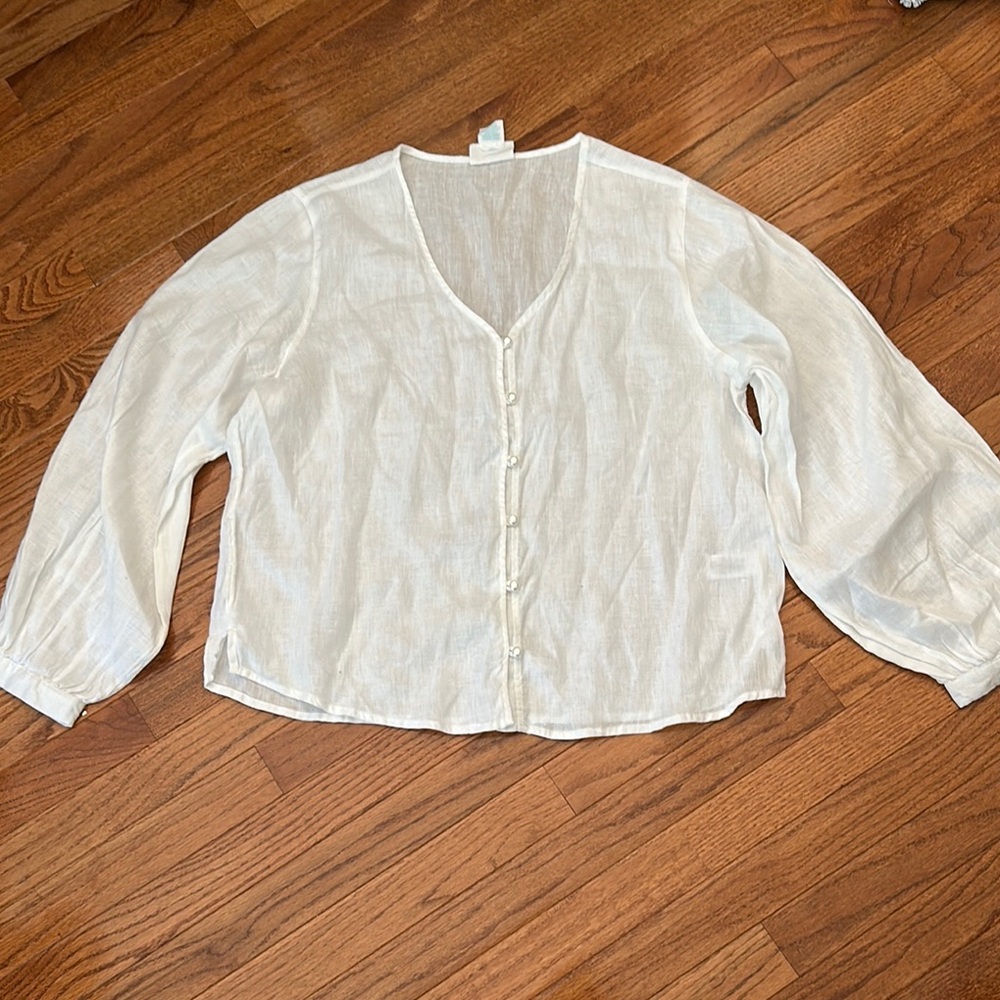 Cynthia Rowley 100% Linen Cream Button-Down Blouse